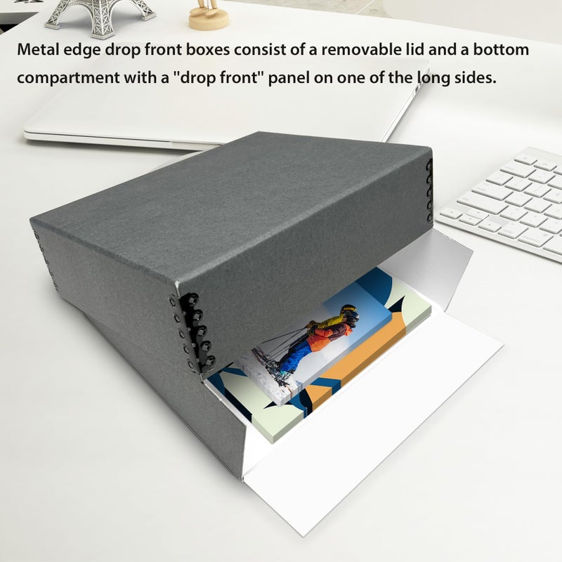 Lineco Museum Archival Storage Box, 20.75x24.75x3 in. Drop Front Design. Acid-Free with Metal Edge. Organize Photos, Pictures, Prints, Documents, Crafts, DIY. Gray, 1 Pack - Image 4